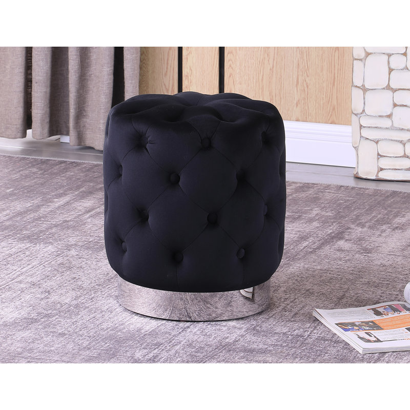Ceryss Tufted Velvet Ottoman , Black