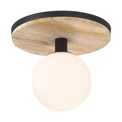 Flush Mount, 12", Matte Black, Natural Stone