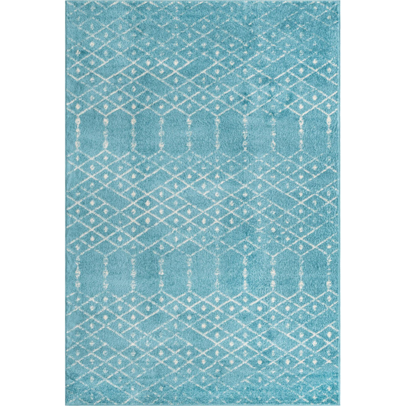Tapis bleu sarcelle en polypropylène tissé à la machine Brissa, Rectangle 6 pi x 9 pi