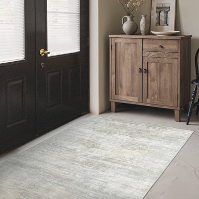 Tapis gris / beige abstrait et moderne lavable à la machine avec envers antidérapant