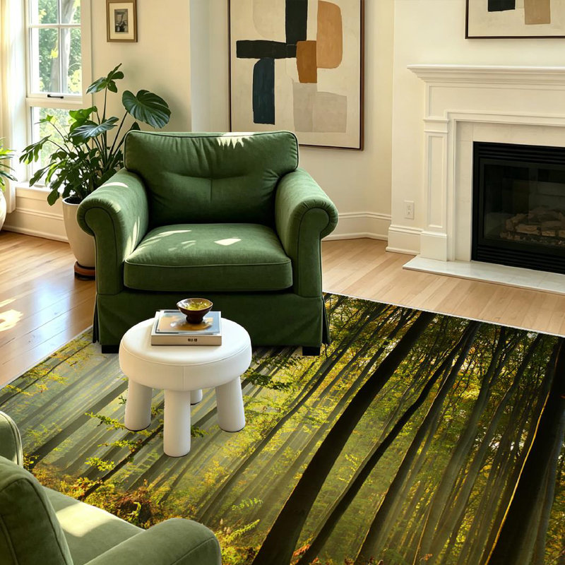 Clear Morning Forest Trees Autumn Beautiful Birch Branch Bright Brown Machine Washable Indoor Area Rug, Rectangle 55" x 79"