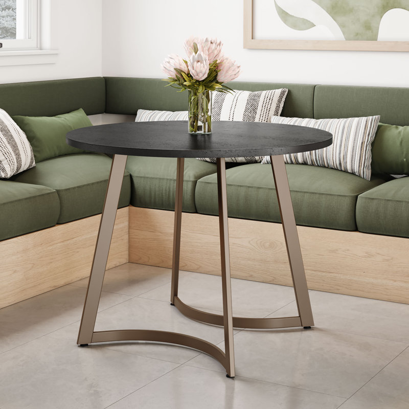 Monowi Round 39'' Dining Table, Basalt Top/Bronze Base