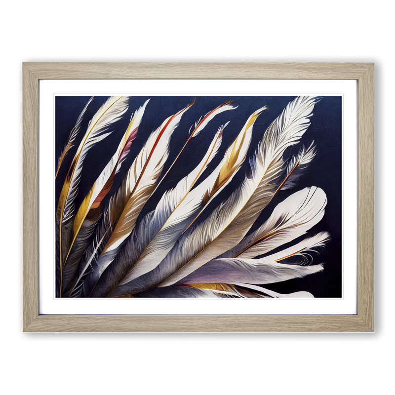 Euphoric Bird Feathers - Framed Print, 34cm H x 46cm W x 2cm D, Oak