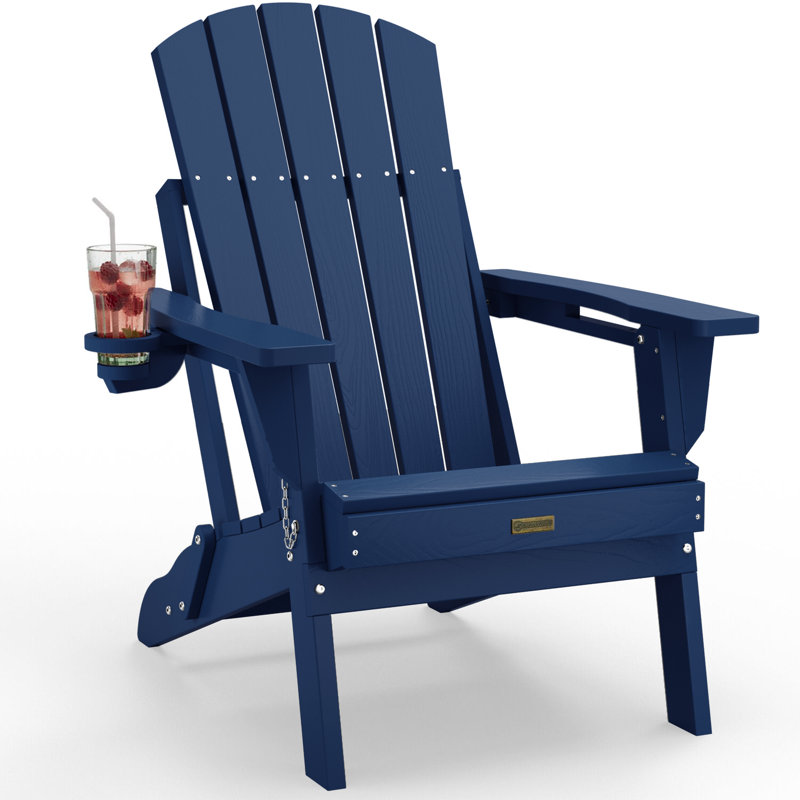 Nimitz All Weather Outdoor Folding HDPE Plastic Adirondack Chair With Cup Holder Fire Pit Chairs Oversized Patio Chair