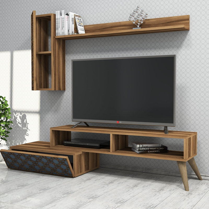 Dpinard Unfinished TV Stand for TVs up to 88", Walnut/Chalcedony