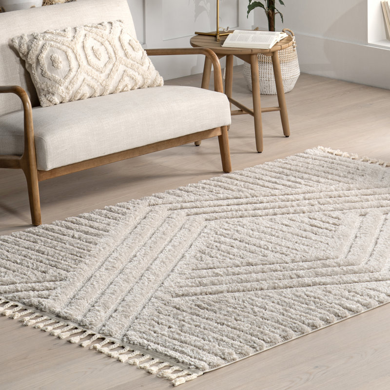 Risette Geometric Shag Tassel Area Rug, Rectangle 10' x 14'