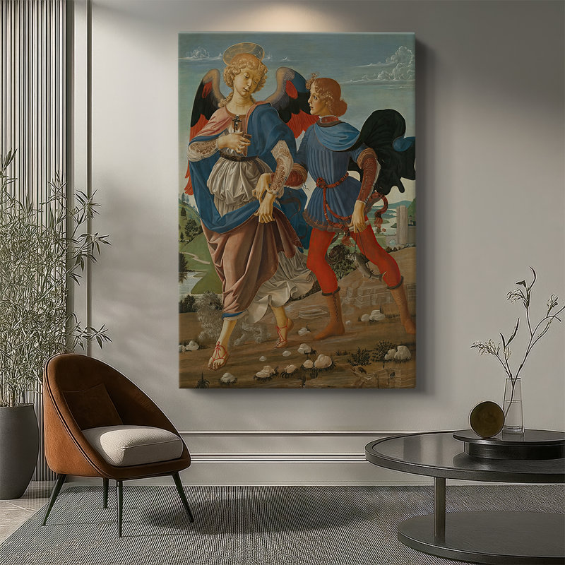 Tobias et l'ange - Toile tendue avec châssis par Leonardo Da Vinci, 32 x 48
