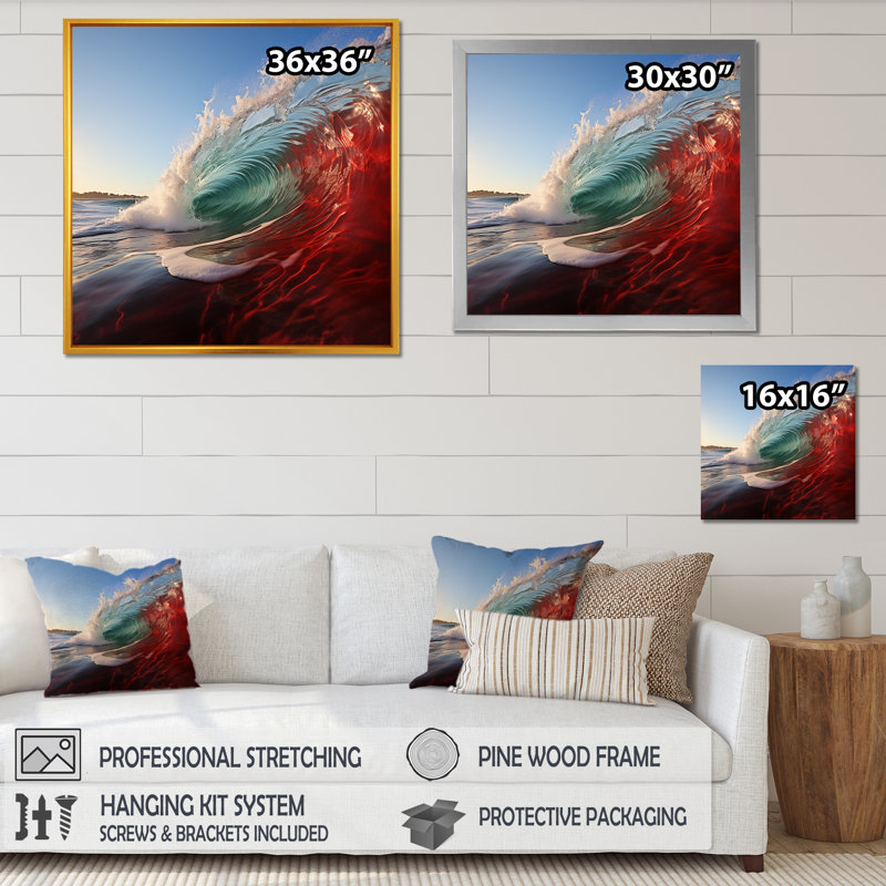 «Green Green Wave», impression sur toile, Cadre naturel flottant, H 16 po x l 16 po x P 1 po