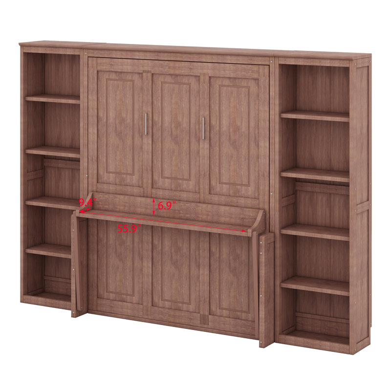 Lit escamotable avec bureau et bibliothèque Murphy, Marron foncé