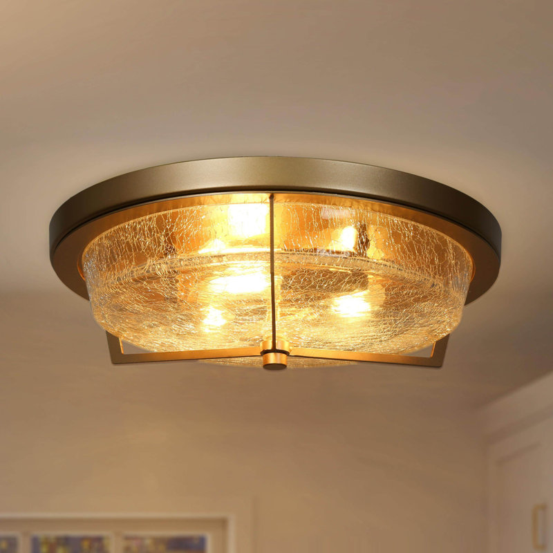 Plafonnier encastré en verre 3 lumières 15 po Vauxhall, Laiton