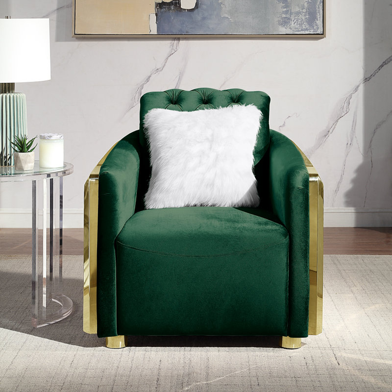 Fauteuil rembourré, Or, Velours vert