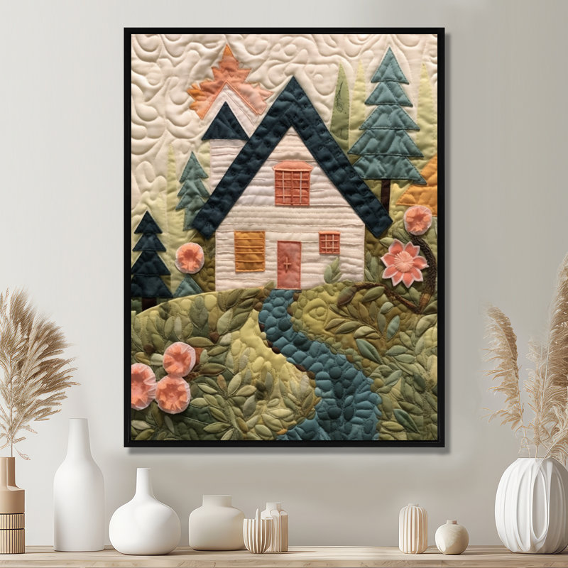 Reproduction d'art murale campagne blanche, courtepointe, H 44 po x l 34 po x P 1,5 po, Toile avec cadre flottant noir