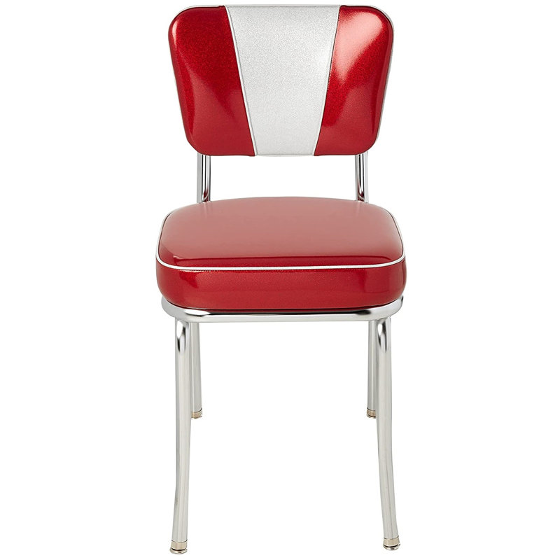 Retro Home Upholstered 'V' Back Dining Chair, Glitter Sparkle Red
