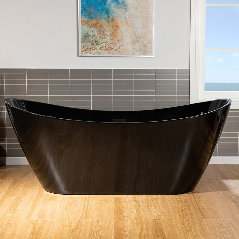 71" x 32" Freestanding Soaking Acrylic Bathtub, Oil Rubbed Bronze, Glossy Black
