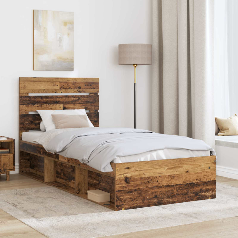 Solid Wood Bed, 100 x 200cm, Old Wood