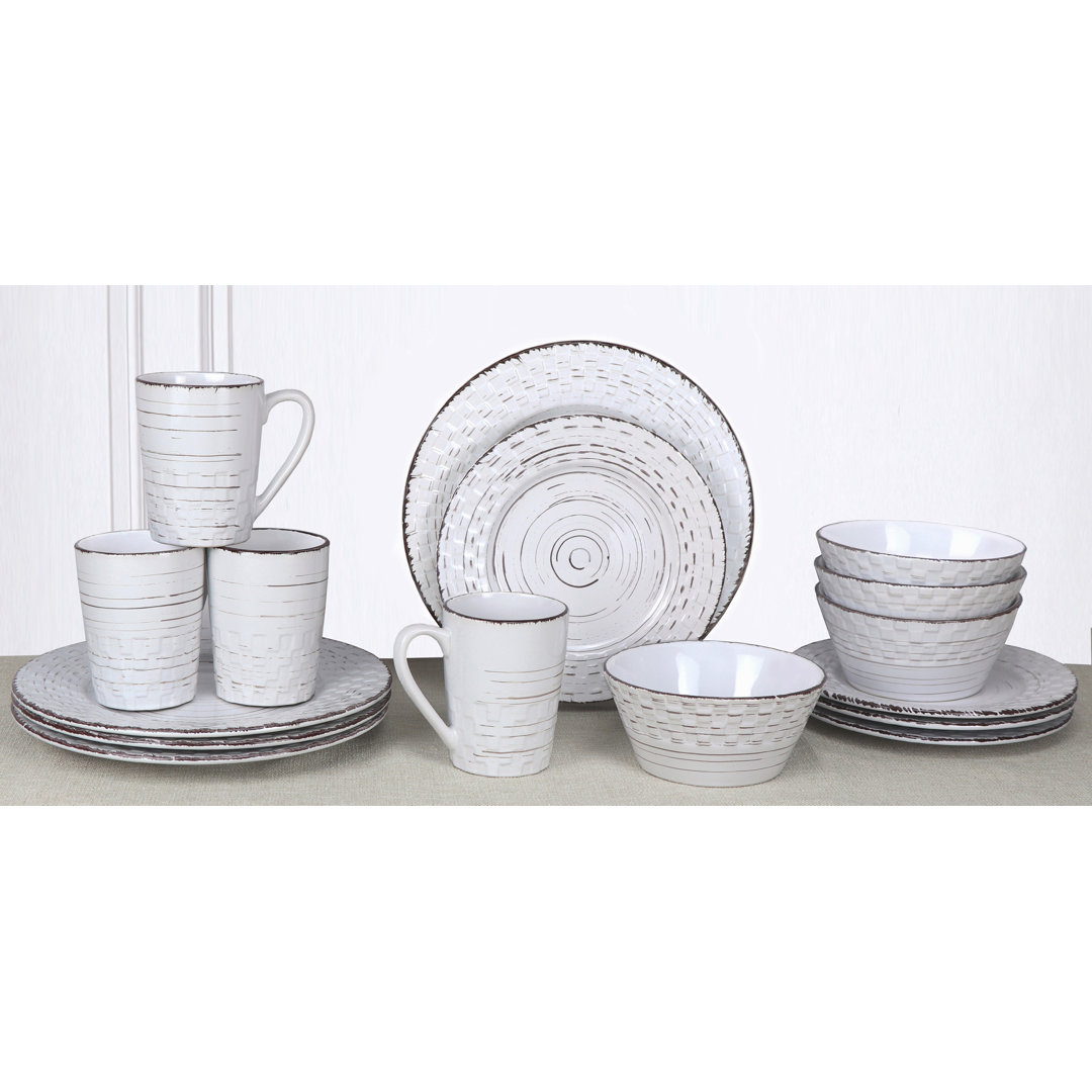 Lorren Home Trends Distressed Weave 16 Piece Dinnerware Set, Service for 4 Lorren Home Trends 