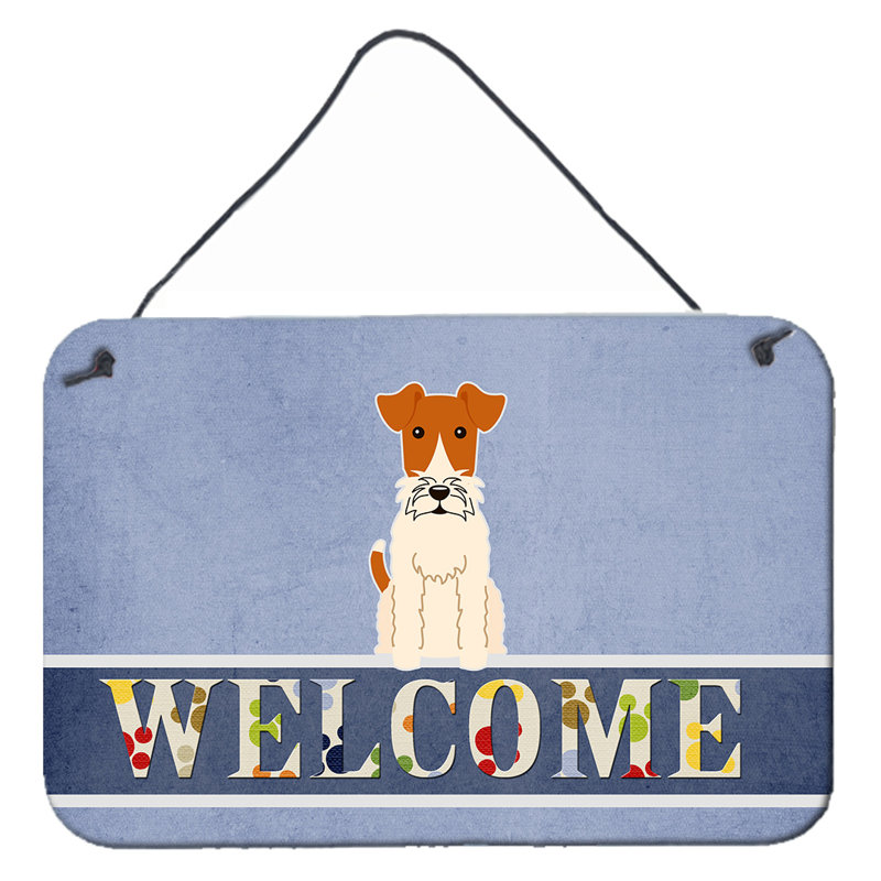 Modern Landscape & Nature Wall Decor on Metal, Turquoise/Purple, Wire Fox Terrier
