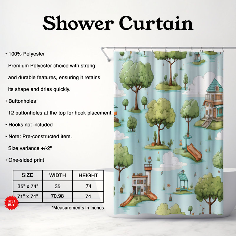 Play Zone - Rideau de douche Premium, H 74 po x l 71 po