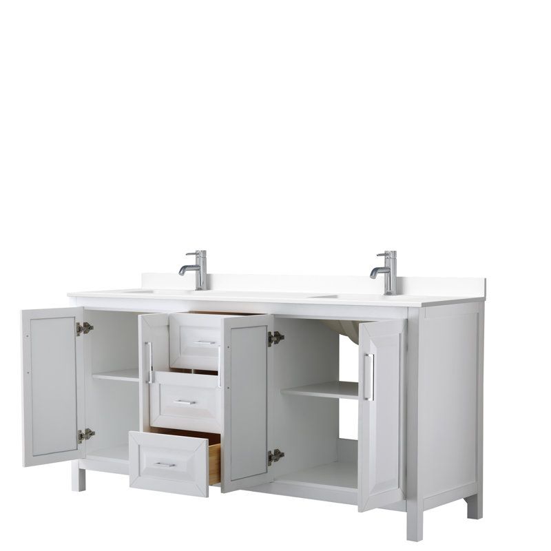 Daria 72'' W Double Vanity, White, White Cultured Marble, Polished Chrome