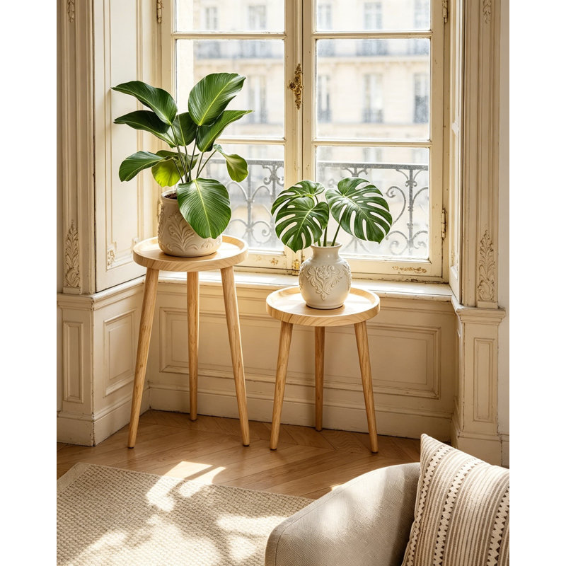 Support à plante Mid-Century moderne avec plateau surélevé - support pour plante d'intérieur en bois robuste et table d'appoint pour la décoration intérieure, assemblage sans outil