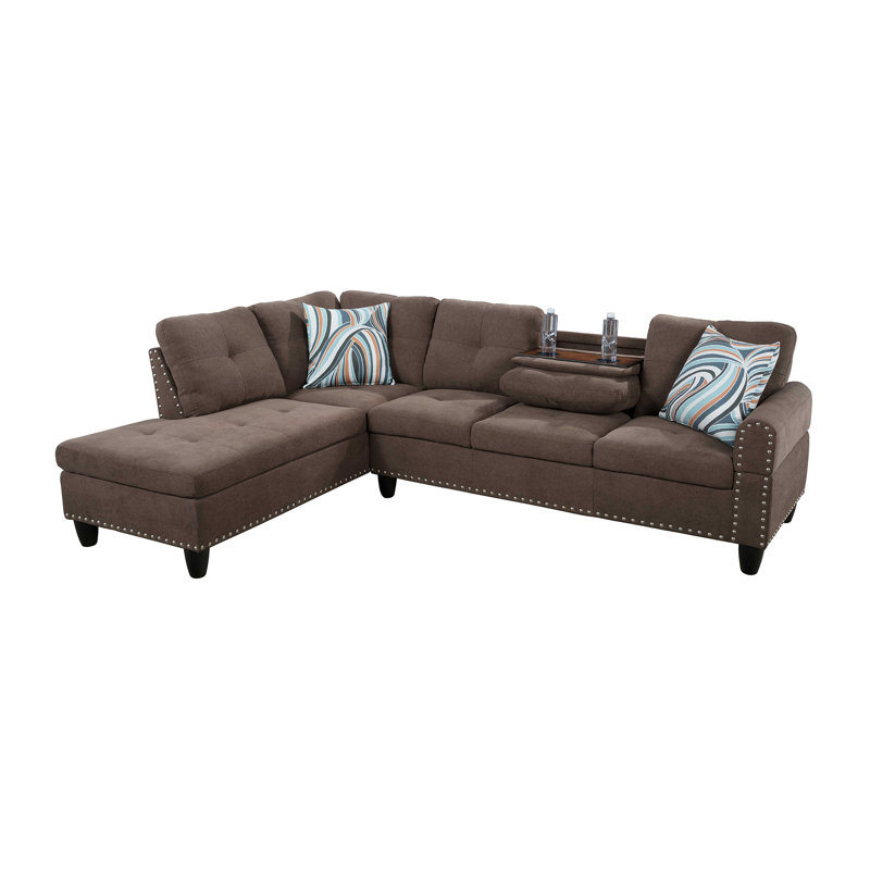 Birge Upholstered L-Shaped Sectional Left Hand Facing, Brown Corduroy