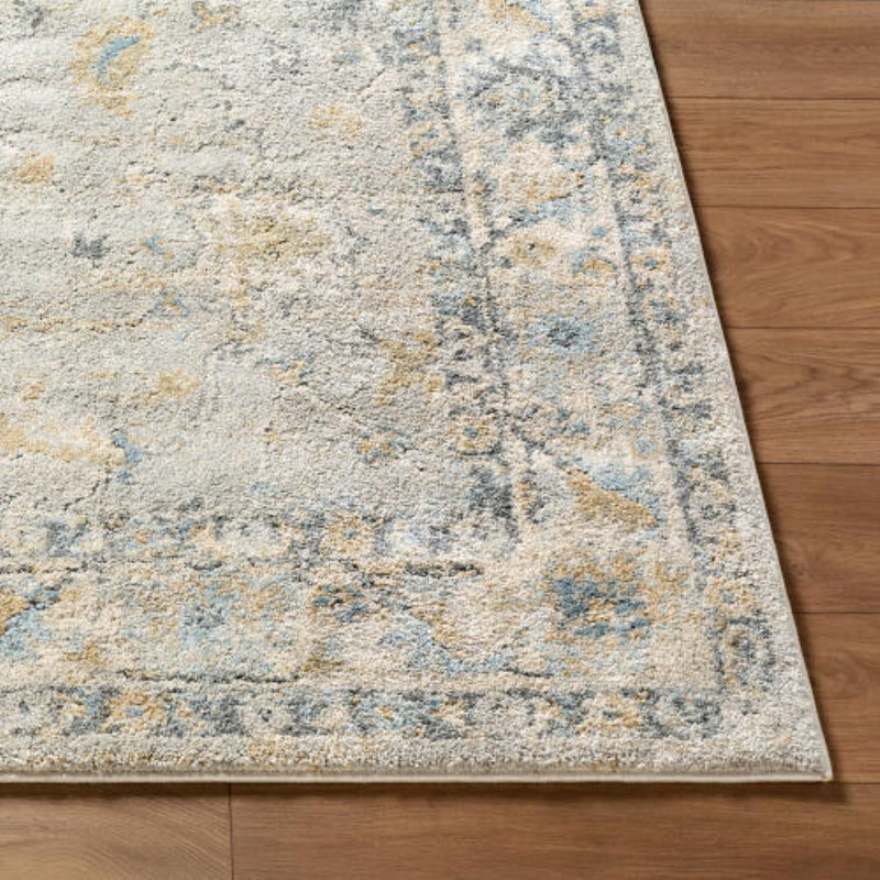 Tapis oriental en polyester / polypropylène tissé à la machine bleu / brun clair / gris Krahn, Rectangle 12 pi x 15 pi