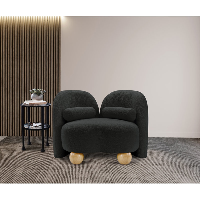 Chaise rembourrée Daphne, Tissu bouclé noir