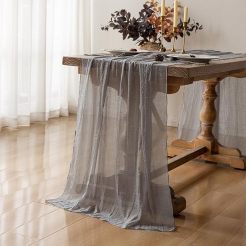 Chemin de table en mousseline grise de 3 mètres (120 pouces) - Décorations automnales pour la maison