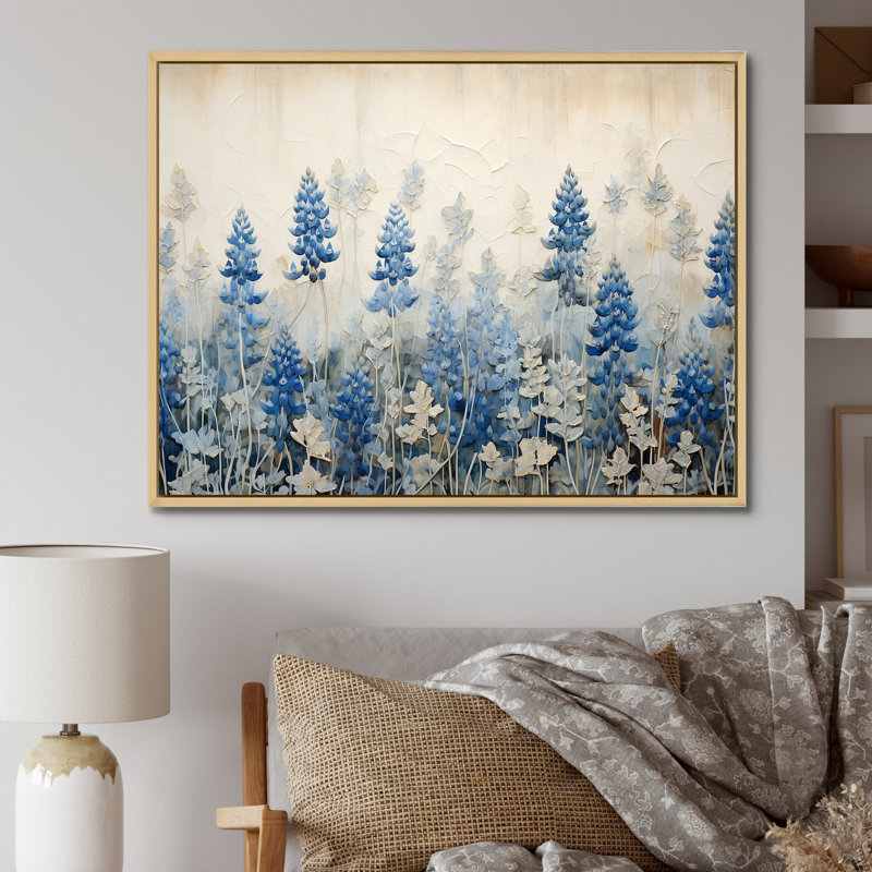 Élégant bleu et beige Bonnets Meadow - Blue Bonnets, reproductions d'art mural FL107225, Cadre naturel flottant