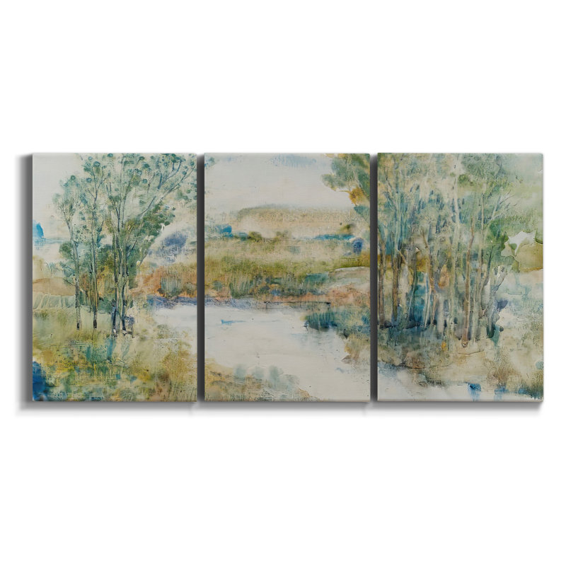 Champ lointain sur toile, reproduction de 3 pièces, H 36 po x l 72 po x P 2 po