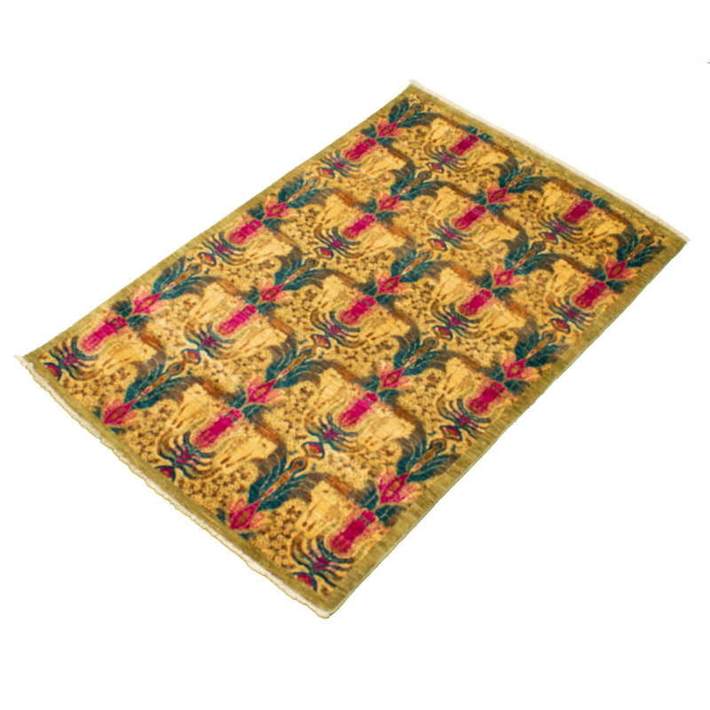 Tapis unique en laine noué à la main 4 pi 1 po x 6 pi 2 po nouvel âge Lahore Finish Deepshikha