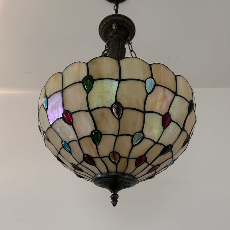 Gold Stained Glass Crystal LED Pendant Light with Bronze Finish