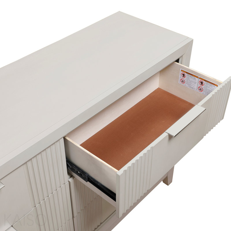 Commode 1 pièce à finition blanche antique avec 6 tiroirs, meubles de chambre à coucher modernes, façades en roseaux