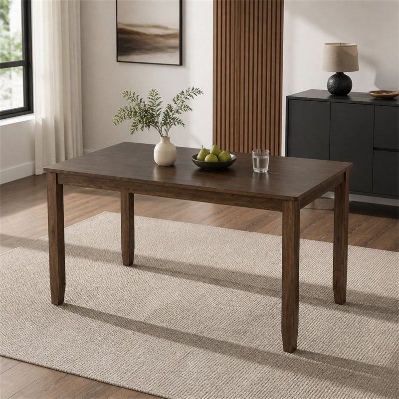 Table de salle à manger rectangulaire en bois massif avec surface spacieuse et pieds fuselés pour des espaces de vie compacts (seulement la table et non la chaise)