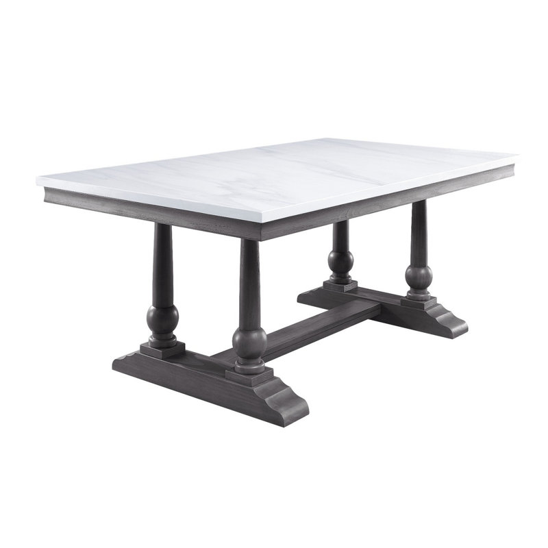 Fonio Marble Top Solid Wood Base Dining Table, Black