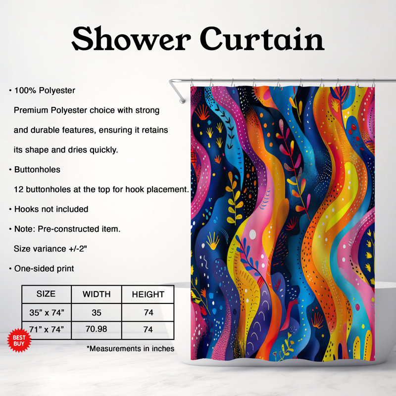 Vivid Design - Rideau de douche Premium, H 74 po x l 71 po
