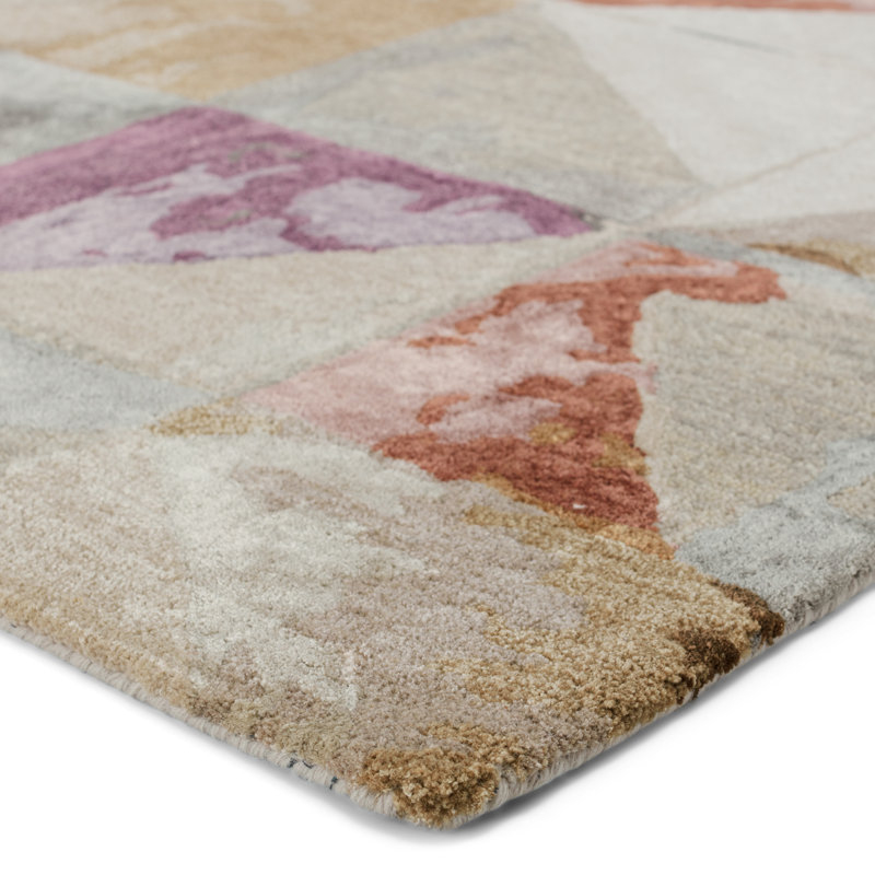 Tapis unique en viscose noué à la main 8 pi x 11 pi nouvel âge en beige / bleu Massasoit, Rectangle de 5 pi x 8 pi