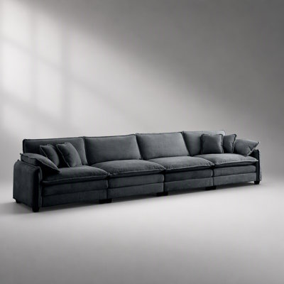 Canapé moderne en tissu velours côtelé 4 places, confortable et élégant avec accoudoirs et coussins décoratifs, facile à assembler pour tout espace de vie