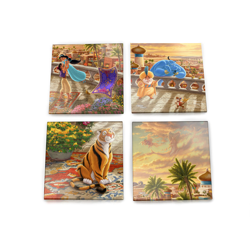 (Symboles) Ensemble de sous-verres en verre Starfire, ThomasKinkade / JasmineDancingIn TheDesertS Sunset