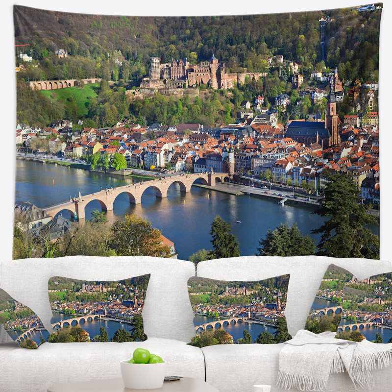 Tapisserie river et heidelberg cityscape neckar, H 32 po x l 39 po