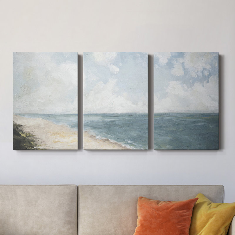 Vue sur la plage - Toile tendue avec châssis de qualité supérieure - Prêt à être accroché, H 18 po x l 36 po x P 1 po