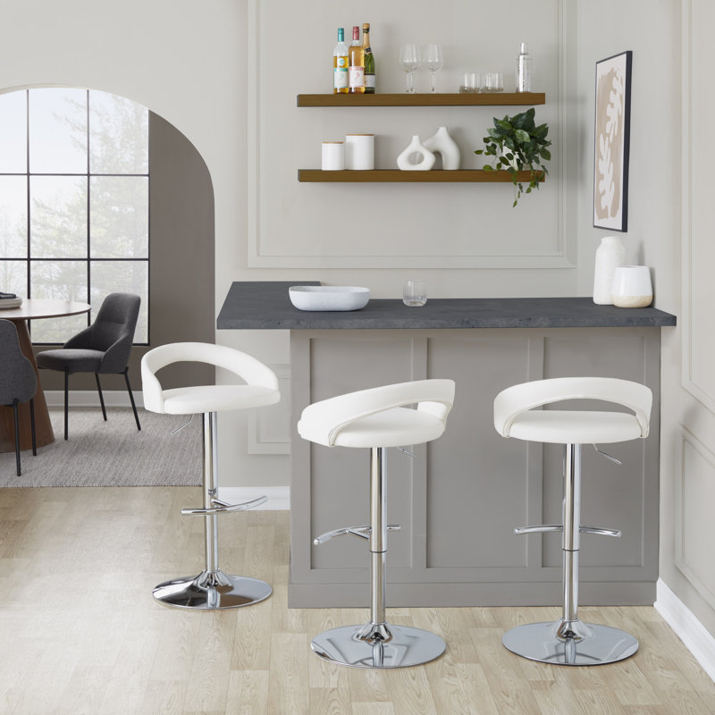 Tabouret de bar Laurenzio, Simili cuir blanc, Ensemble de 3, Chrome chrome