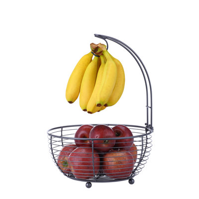 Tabletop Wire Fruit Basket Bowl Stand with Banana Hanger