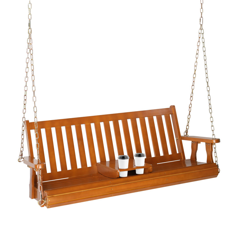 Balancelle en bois massif pour 2 personnes avec 2 porte-gobelets Ambrie, Brun