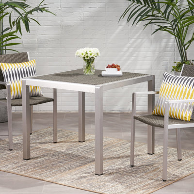 Table de salle à manger d'extérieur - Aluminium anodisé - Plateau en osier - 35 po