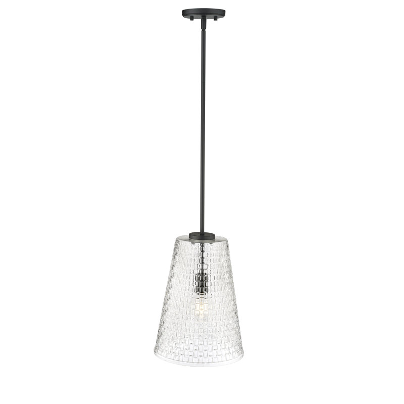 Luminaire suspendu 1 lumière avec abat-jour en treillis transparent Mercer41 Prescott, Noir mat, H 14,50 po x l 11,00 po