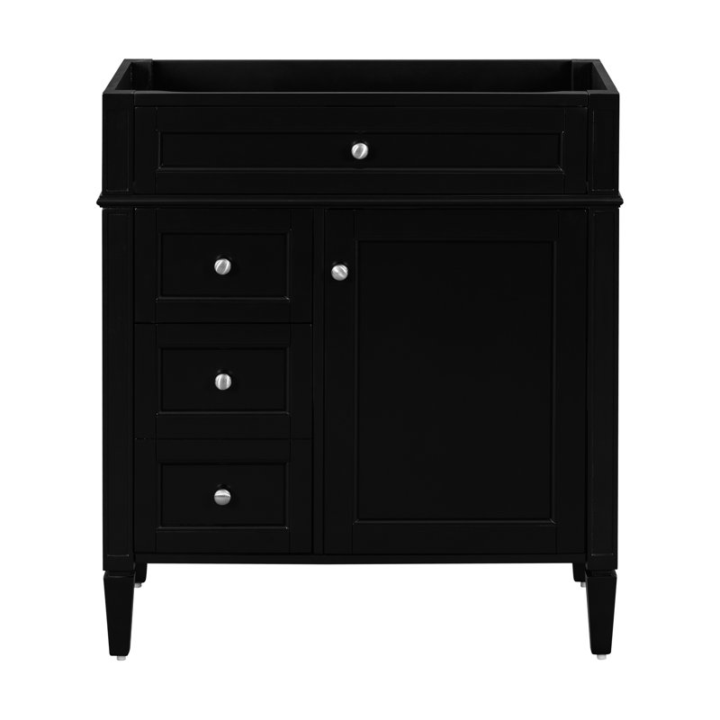 Meuble-lavabo noir de 30 po, conception moderne, 3 tiroirs avec tiroir basculant, tablette réglable, organisateur de porte d'armoire, pied romain exquis, poignée texturée, pour