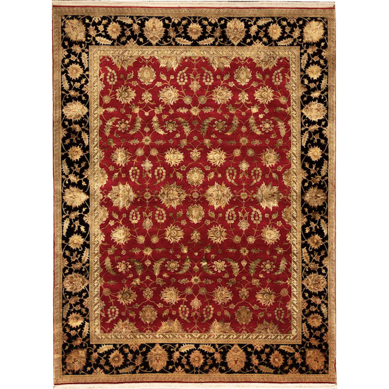 Tapis rouge et noir noué à la main de haute qualité