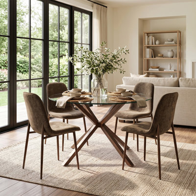 Round 4-Person Glass Top Pedestal Dining Set