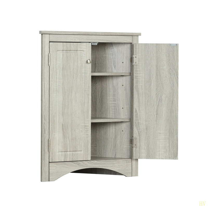 Triangle Bathroom Storage Cabinet With Adjustable Shelves, Freestanding Floor Cabinet For Home Kitchen, Oak